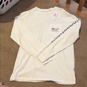 Vineyard Vines Cream Long Sleeve Shirt with Logo